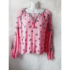 H&M pink floral embroidered bohemian sz 8 blouse